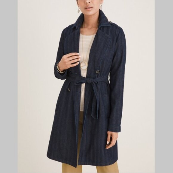 Chico's Jackets & Blazers - Chico’s  Denim Trench Coat Jacket Cotton Linen L